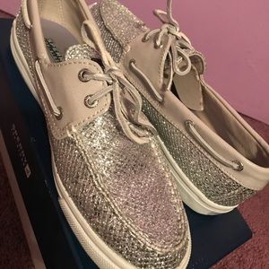 Silver glitter Sperry boat shoes